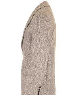 Cappotto in tessuto a spina di pesce marrone