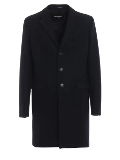 Cappotto monopetto in lana tecnica blu