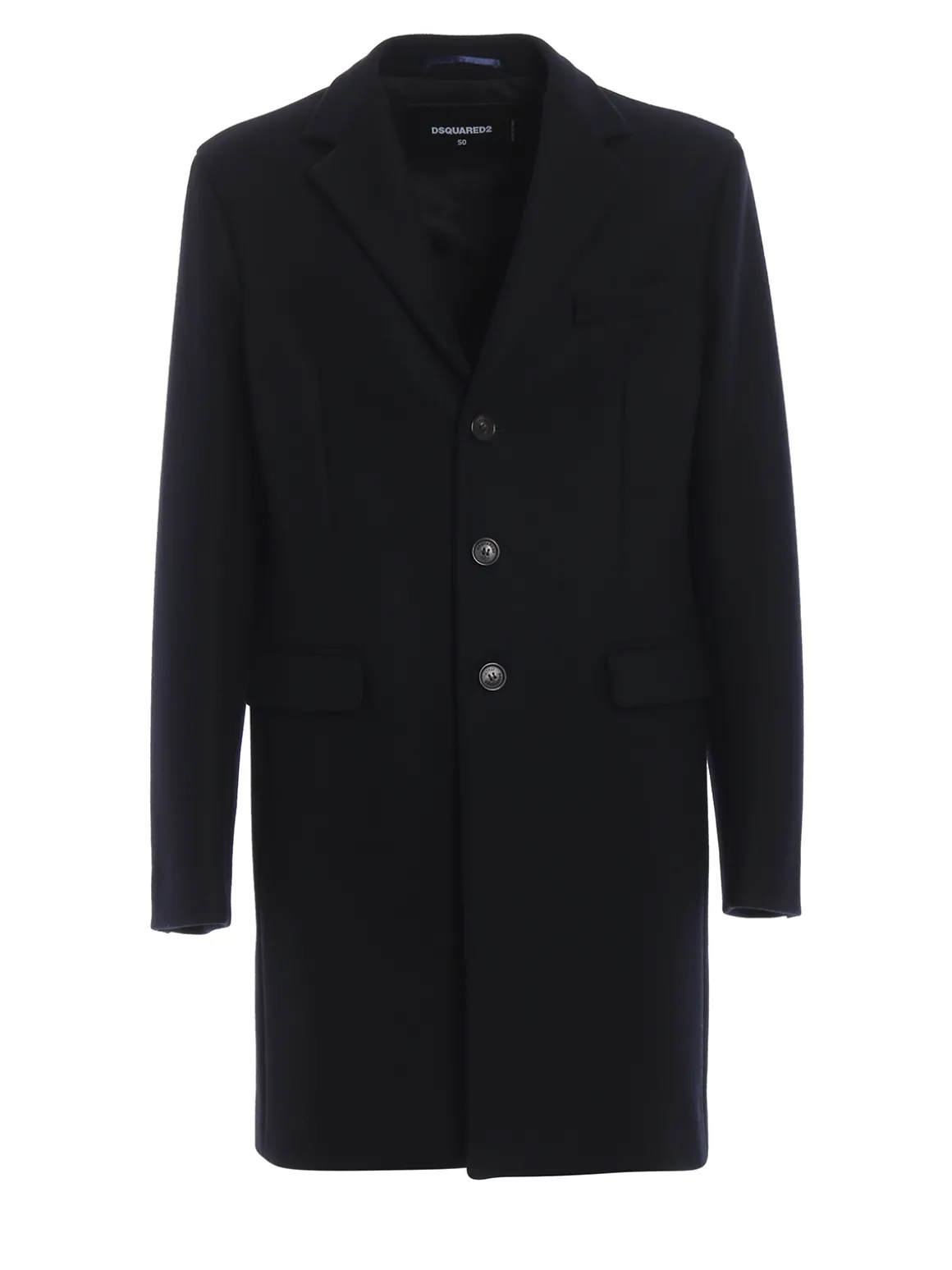 Cappotto monopetto in lana tecnica blu