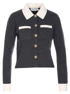Cardigan con colletto a contrasto grigio