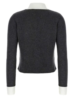 Cardigan con colletto a contrasto grigio