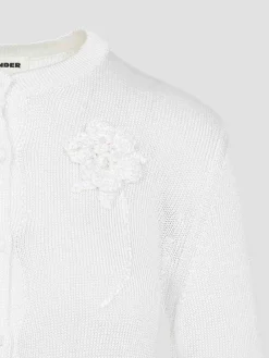 Cardigan con fiore all'uncinetto