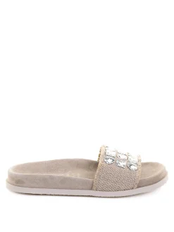 Ciabatta In Misto Lino E Camoscio Con Strass