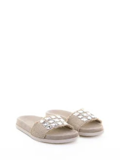 Ciabatta In Misto Lino E Camoscio Con Strass