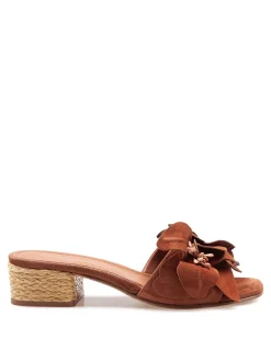 Ciabatta In Suede Con Fiore