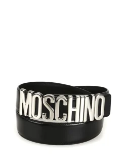 Cintura in vernice nera con logo lettering