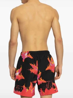Costume da bagno nero con stampa rossa