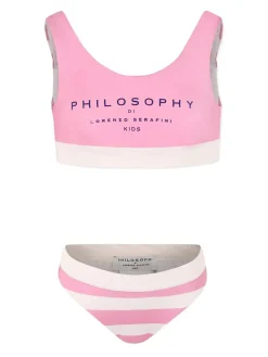 Costume da bagno rosa e bianco due pezzi