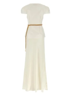 Cream Taffeta Chain Belt Abito Maxi