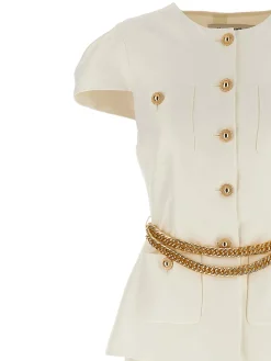Cream Taffeta Chain Belt Abito Maxi