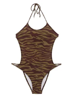 Dark Green E Dark Brown One-Piece Swimsuit