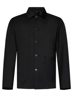 Giacca della camicia di lana tropicale nera