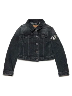 Giacca in denim nero con logo d'argento