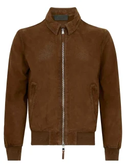 Giacca in pelle scamosciata marrone con zip