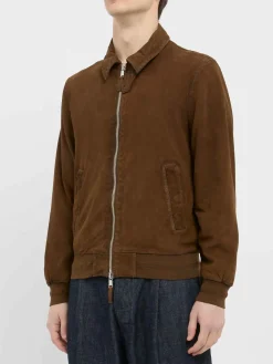 Giacca in pelle scamosciata marrone con zip