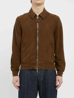 Giacca in pelle scamosciata marrone con zip