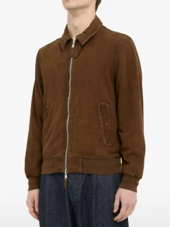 Giacca in pelle scamosciata marrone con zip