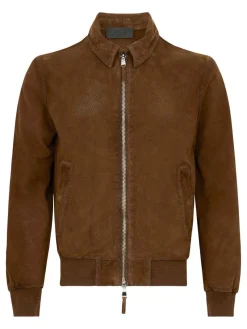 Giacca in pelle scamosciata marrone con zip