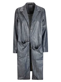 Giacca lunga in denim medio scuro
