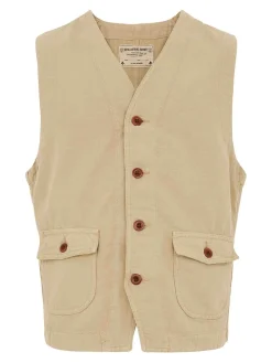 Gilet beige con fissaggio e tasche