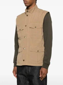 Gilet beige in cotone con tasche