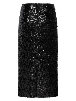 Gonna midi a matita di paillettes nera