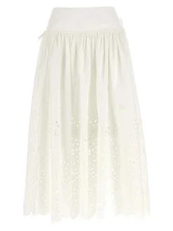 Gonna midi ricamata in cotone bianco