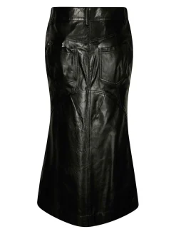 Gonna tubino midi in lambskin a vita alta