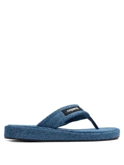 Infradito in denim con marchio