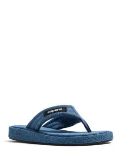 Infradito in denim con marchio