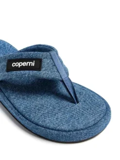 Infradito in denim con marchio