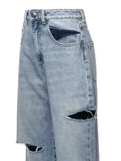 Jeans a gamba larga a papavero