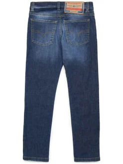 Jeans lunghi a effetto di lavaggio blu scuro