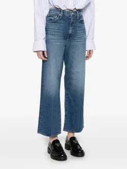Jeans ritagliati a vita alta in denim blu