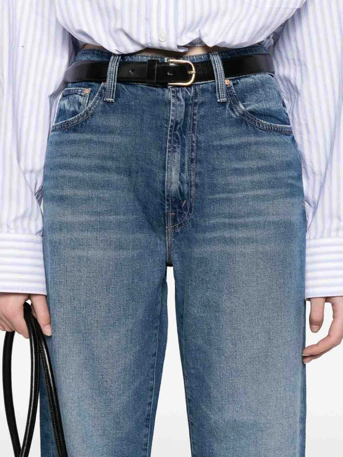 Jeans ritagliati a vita alta in denim blu