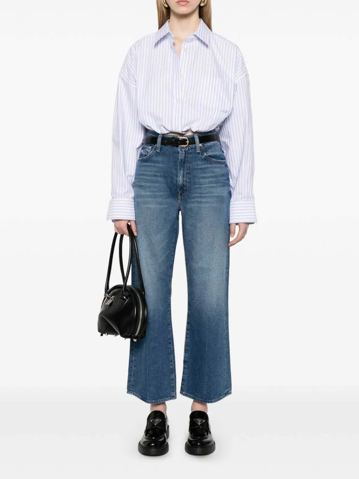 Jeans ritagliati a vita alta in denim blu