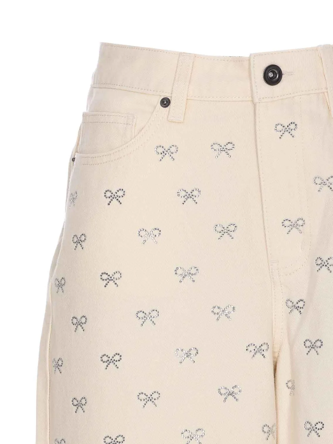 Jeans white diamante bow