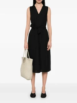 Linen Blend Ns v Neck Dress