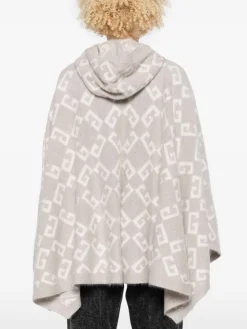 Logo-Intarsia Hooded Poncho