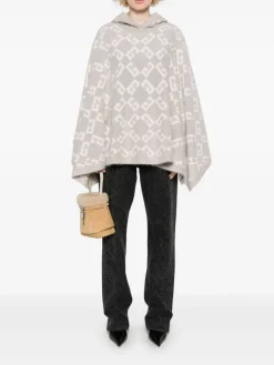 Logo-Intarsia Hooded Poncho