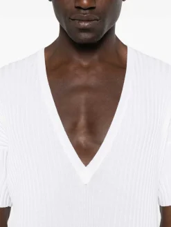 Maglione a costola bianca