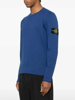 Maglione a maniche lunghe di cotone blu
