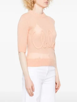 Maglione logo in lana alpaca e maglia di seta
