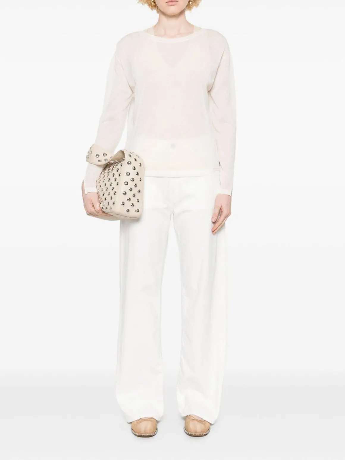 Maglione semi-trasparente in cotone bianco