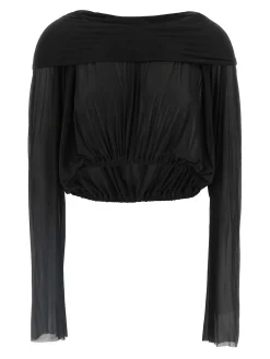 Maglione tunico con cappuccio ritagliato