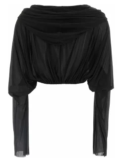 Maglione tunico con cappuccio ritagliato