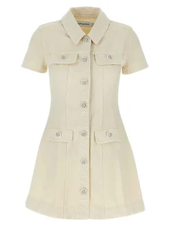 Mini abito in denim con colletto crema