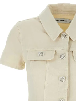 Mini abito in denim con colletto crema