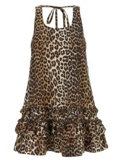 Mini abito poplin di cotone leopardo