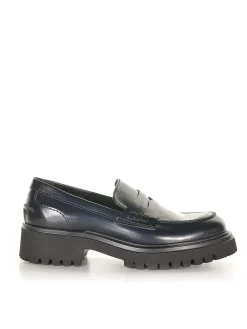 Mocassino Blu In Pelle